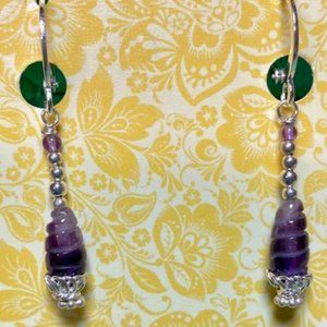 Carved Amethyst Stone & Silver Earrings